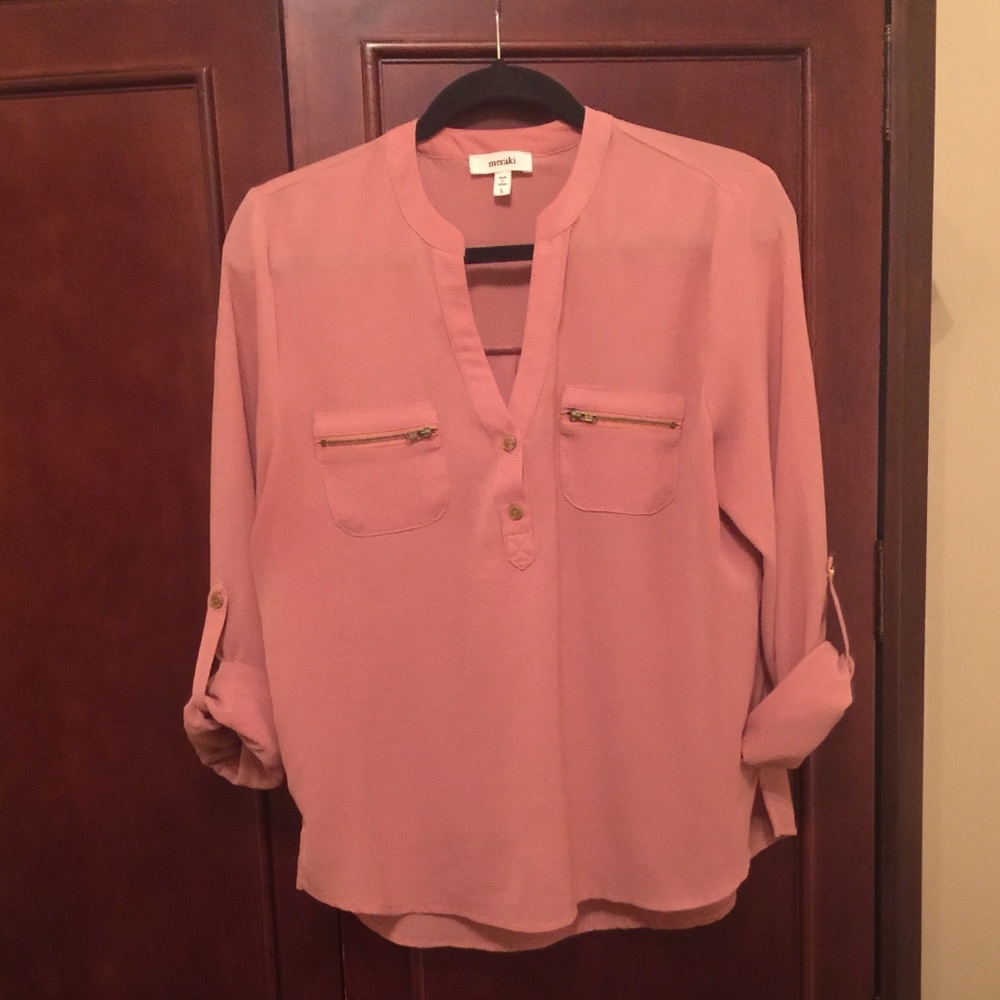 Meraki 3/4 Sleeve Pink Top Zip Pockets
